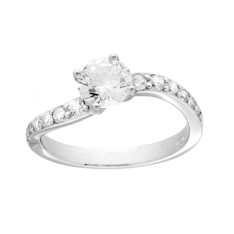 ANELLO SOLITARIO CON CUBIC ZIRCONIA BIANCO IN ARGENTO 925 GALVANICA RODIO