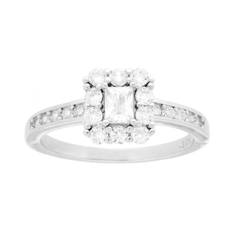 ANELLO SOLITARIO CON CUBIC ZIRCONIA BIANCO RETTANGOLARE IN ARGENTO 925 GALVANICA RODIO