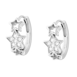 ORECCHINI CERCHIO STELLE CON CUBIC ZIRCONIA BIANCHI IN ARGENTO 925 GALVANICA RODIO