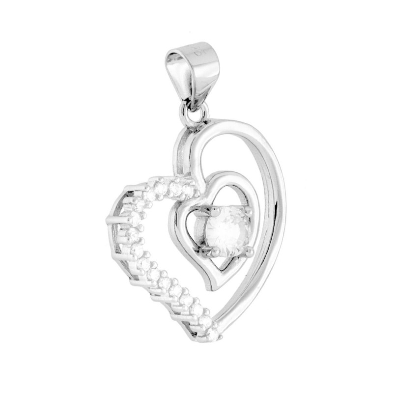 CIONDOLO CUORE CON PUNTO LUCE E CUBIC ZIRCONIA BIANCHI IN ARGENTO 925 GALVANICA RODIO