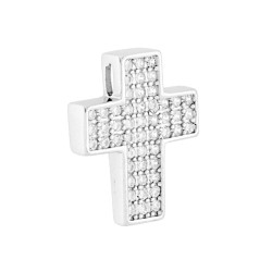 CIONDOLO CROCE CON CUBIC ZIRCONIA BIANCHI IN ARGENTO 925 GALVANICA RODIO