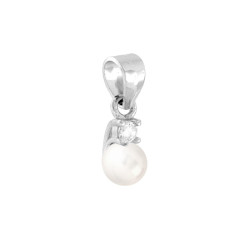 CIONDOLO PERLA VETRO PERLATO MM 4 CON PUNTO LUCE CUBIC ZIRCONIA BIANCO IN ARGENTO 925 GALVANICA RODIO