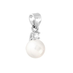 CIONDOLO PERLA VETRO PERLATO MM 6 CON PUNTO LUCE CUBIC ZIRCONIA BIANCO IN ARGENTO 925 GALVANICA RODIO