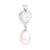 CIONDOLO CUORE BIANCO CONTORNATO DA CUBIC ZIRCONIA BIANCHI E PERLA DI FIUME PENDENTE IN ARGENTO 925 GALVANICA RODIO