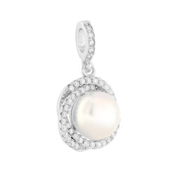 CIONDOLO CON PERLA DI FIUME E VORTICE DI CUBIC ZIRCONIA BIANCHI IN ARGENTO 925 GALVANICA RODIO