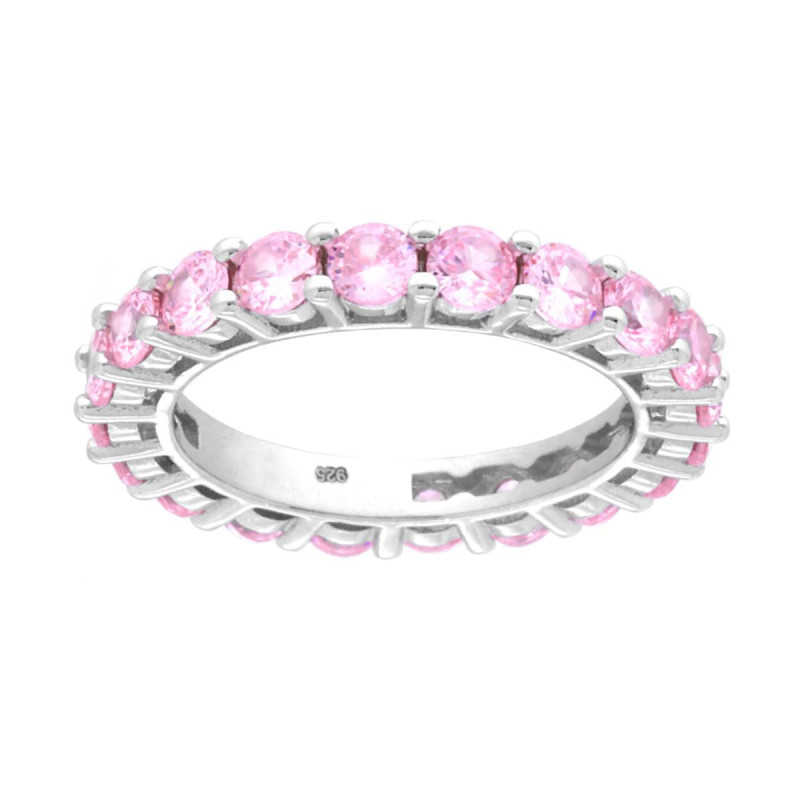 ANELLO ETERNITY VERETTA A GIRO CON CUBIC ZIRCONIA ROSA MM 3 IN ARGENTO 925 GALVANICA RODIO