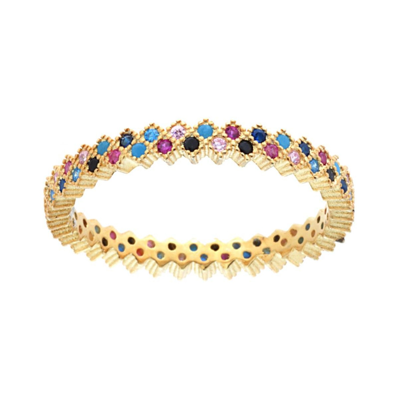 ANELLO ETERNITY VERETTA CON CUBIC ZIRCONIA MULTICOLOR IN ARGENTO 925 GALVANICA ORO