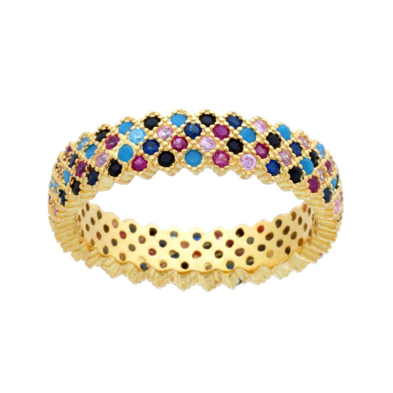 ANELLO ETERNITY VERETTA CON CUBIC ZIRCONIA MULTICOLOR IN ARGENTO 925 GALVANICA ORO