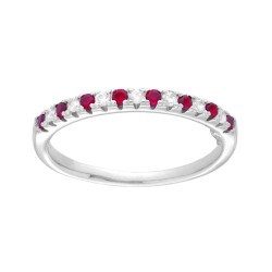 ANELLO VERETTA CON CUBIC ZIRCONIA ALTERNATI ROSSO RUBINO E BIANCHI MM 1,75 IN ARGENTO 925 GALVANICA RODIO