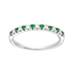 ANELLO VERETTA CON CUBIC ZIRCONIA ALTERNATI VERDE SMERALDO E BIANCHI IN ARGENTO 925 GALVANICA RODIO