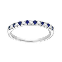 ANELLO VERETTA CON CUBIC ZIRCONIA ALTERNATI BLU ZAFFIRO E BIANCHI IN ARGENTO 925 GALVANICA RODIO
