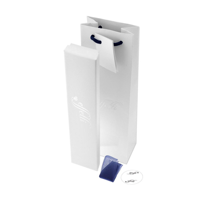 ASTUCCIO PER BRACCIALE CM 4,7 X 23 H 2,9 COLORE BIANCO CON NASTRO E FIOCCO BLU CON SHOPPER INCLUSA BRAND EFFETTI