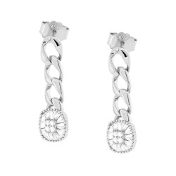 ORECCHINI PENDENTI CON CATENA GRUMETTA E CUBIC ZIRCONIA BIANCHI IN ARGENTO 925 GALVANICA RODIO