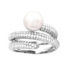 ANELLO FASCIA DOPPIO GIRO CON PERLA NATURALE E CUBIC ZIRCONIA BIANCHI IN ARGENTO 925 GALVANICA RODIO