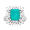 ANELLO RETTANGOLARE PIETRA NATURALE TORMALINA PARAIBA E CUBIC ZIRCONIA BIANCHI TRAPEZIO IN ARGENTO 925 GALVANICA RODIO
