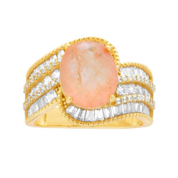 ANELLO FASCIA CON PIETRA NATURALE ROSA CIPRIA E CUBIC ZIRCONIA BIANCHI IN ARGENTO 925 GALVANICA ORO
