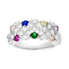 ANELLO VERETTA FASCIA CON FIORI CUBIC ZIRCONIA BIANCHI E MULTICOLOR IN ARGENTO 925 GALVANICA RODIO