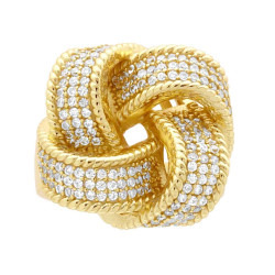 ANELLO FASCIA NASTRO NODO CON CUBIC ZIRCONIA BIANCHI IN ARGENTO 925 GALVANICA ORO