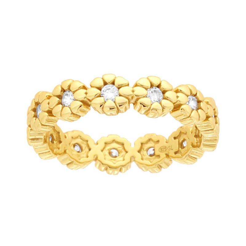 ANELLO ETERNITY VERETTA A GIRO FIORI CON CUBIC ZIRCONIA BIANCHI IN ARGENTO 925 GALVANICA ORO