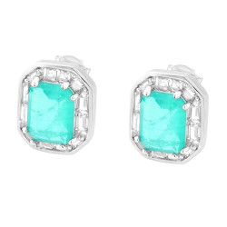 ORECCHINI RETTANGOLO CON CUBIC ZIRCONIA BIANCHI BAGUETTE E PIETRA NATURALE ACQUAMARINA IN ARGENTO 925 GALVANICA RODIO