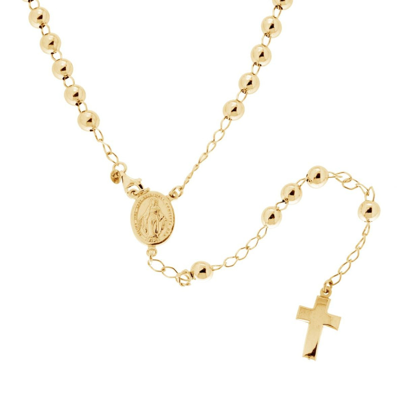 COLLANA ROSARIO CM 60 CON GRANI A PALLINA MM 6 IN ARGENTO 925 GALVANICA ORO