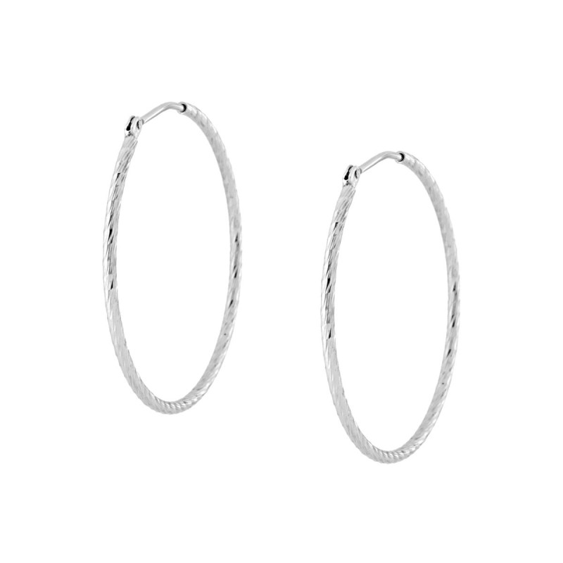 ORECCHINI A CERCHIO MM 34 CON CANNA DIAMANTATA A SPIRALE MM 1,5 IN ARGENTO 925 GALVANICA RODIO