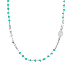 COLLANA ROSARIO MODELLO GIROCOLLO CM 50 CON GRANI MM 3.5 CRYSTAL VERDE BOREALE IN ARGENTO 925 GALVANICA RODIO