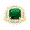 ANELLO SOLITARIO QUADRATO VERDE SMERALDO CONTORNATO CON CUBIC ZIRCONIA BIANCHI IN ARGENTO 925 GALVANICA ORO