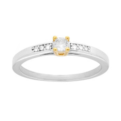 ANELLO SOLITARIO CON CUBIC ZIRCONIA BIANCHI IN ARGENTO 925 GALVANICA RODIO E ORO