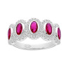 ANELLO VERETTA CON OVALI ROSSO RUBINO CONTORNATI CON CUBIC ZIRCONIA BIANCHI IN ARGENTO 925 GALVANICA RODIO