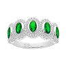 ANELLO VERETTA CON OVALI VERDE SMERALDO CONTORNATI CON CUBIC ZIRCONIA BIANCHI IN ARGENTO 925 GALVANICA RODIO