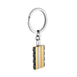 PORTACHIAVI UOMO AD ANELLO CON PIASTRA RETTANGOLARE COLOR ORO CON CERAMICA NERA IN ACCIAIO
