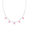 COLLANA CATENA ROLO DIAMANTATA CON CENTRALE TENNIS CUBIC ZIRCONIA E OVALI ROSA PENDENTI IN ARGENTO 925 GALVANICA RODIO