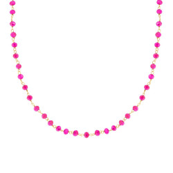 COLLANA CATENA CON GRANI CRYSTAL FUCSIA IN ARGENTO 925 GALVANICA ORO