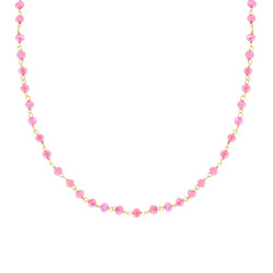COLLANA CATENA CON GRANI CRYSTAL ROSA IN ARGENTO 925 GALVANICA ORO