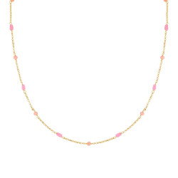COLLANA CATENA ROLO DIAMANTATA CON CRYSTAL ROSA IN ARGENTO 925 GALVANICA ORO