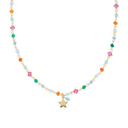 COLLANA CATENA CON CRYSTAL MULTICOLOR E STELLA IN ARGENTO 925 GALVANICA ORO