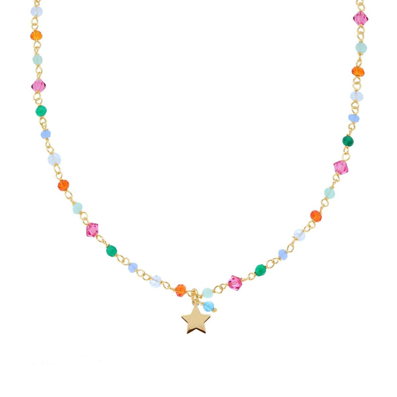 COLLANA CATENA CON CRYSTAL MULTICOLOR E STELLA IN ARGENTO 925 GALVANICA ORO