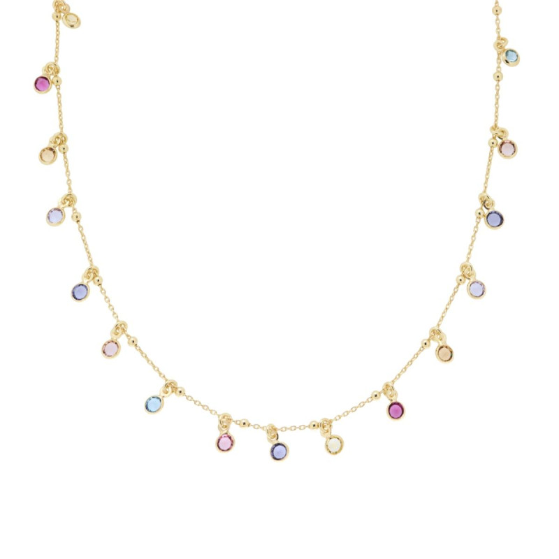 COLLANA CATENA FORZATINA DIAMANTATA CON CUBIC ZIRCONIA TONDI MULTICOLOR PENDENTI IN ARGENTO 925 GALVANICA ORO