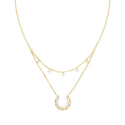 COLLANA DOPPIA CATENA FORZATINA DIAMANTATA CON CUBIC ZIRCONIA BIANCHI PENDENTI IN ARGENTO 925 GALVANICA ORO
