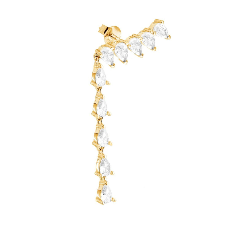 ORECCHINO EAR CUFF CON TENNIS CUBIC ZIRCONIA BIANCHI GOCCIA IN ARGENTO 925 GALVANICA ORO