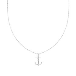 COLLANA CATENA FORZATINA DIAMANTATA CON ANCORA E CUBIC ZIRCONIA BIANCHI IN ARGENTO 925 GALVANICA RODIO