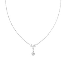 COLLANA CATENA FORZATINA DIAMANTATA CON TRIANGOLI E FIORE PENDENTI CON CUBIC ZIRCONIA BIANCHI IN ARGENTO 925 GALVANICA RODIO