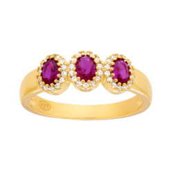 ANELLO TRILOGY ROSSO RUBINO CONTORNATI CON CUBIC ZIRCONIA BIANCHI IN ARGENTO 925 GALVANICA ORO