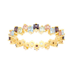 ANELLO ETERNITY VERETTA A GIRO CON CUBIC ZIRCONIA QUADRATI MULTICOLOR IN ARGENTO 925 GALVANICA ORO