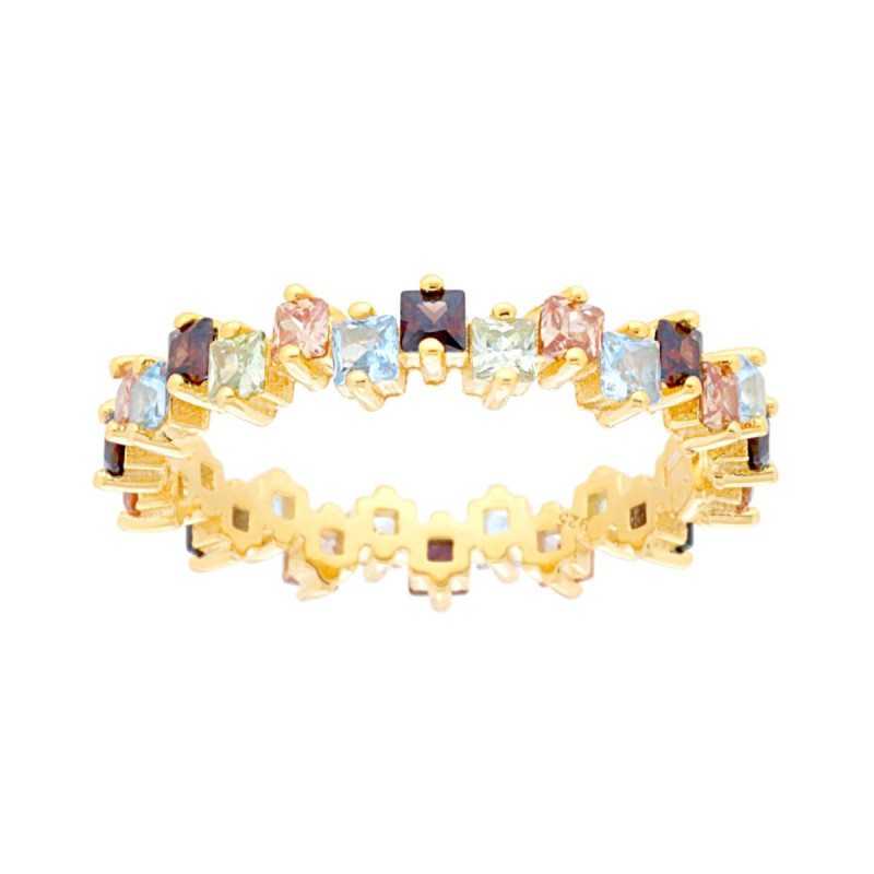 ANELLO ETERNITY VERETTA A GIRO CON CUBIC ZIRCONIA QUADRATI MULTICOLOR IN ARGENTO 925 GALVANICA ORO