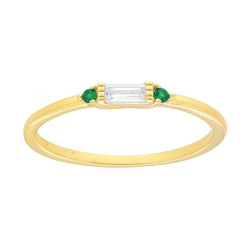 ANELLO SOLITARIO BAGUETTE BIANCO CON CUBIC ZIRCONIA VERDE SMERALDO IN ARGENTO 925 GALVANICA ORO