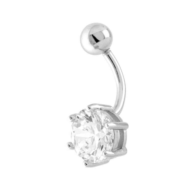 BODY PIERCING BANANA IN ACCIAIO CON ACCESSORIO PUNTO LUCE CON CUBIC ZIRCONIA BIANCHI IN ARGENTO 925 GALVANICA RODIO