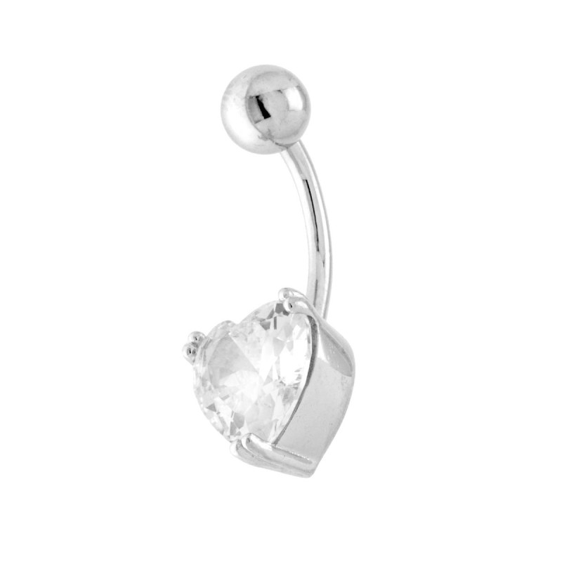 BODY PIERCING BANANA IN ACCIAIO CON ACCESSORIO PUNTO LUCE CUORE CON CUBIC ZIRCONIA BIANCHI IN ARGENTO 925 GALVANICA RODIO