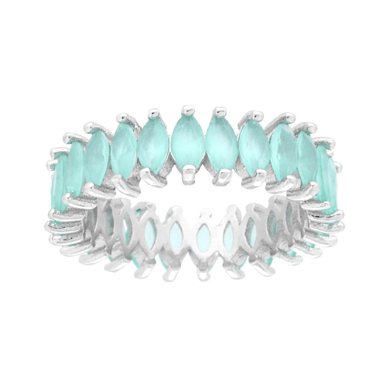 ANELLO ETERNITY VERETTA A GIRO CON CUBIC ZIRCONIA MARQUISE ACQUAMARINA OPACA IN ARGENTO 925 GALVANICA RODIO